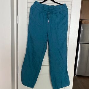 Quince Teal Drawstring Pants 100% linen.